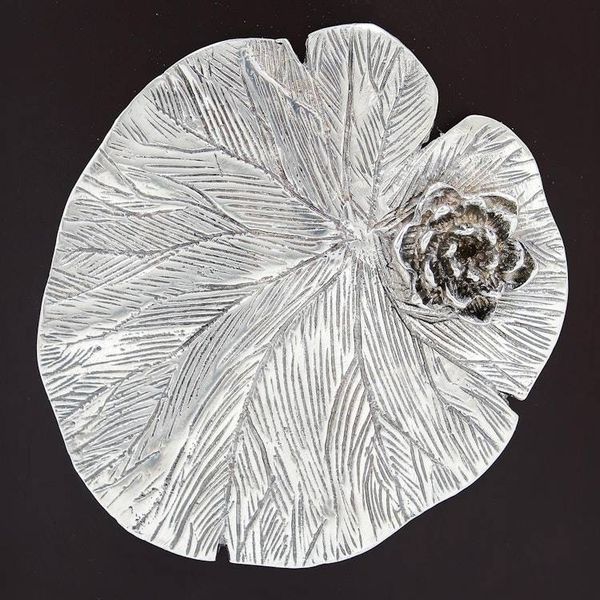 Alternate image for Lotus Motif Wood and Pewter Tealight Holder Elegant Lotus