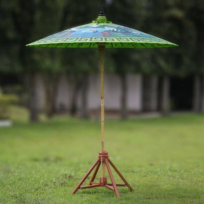 Alternate image for Crane-Themed Cotton and Bamboo Parasol in Spring Green Meeting Point
