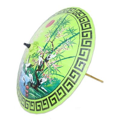 Alternate image for Crane-Themed Cotton and Bamboo Parasol in Spring Green Meeting Point