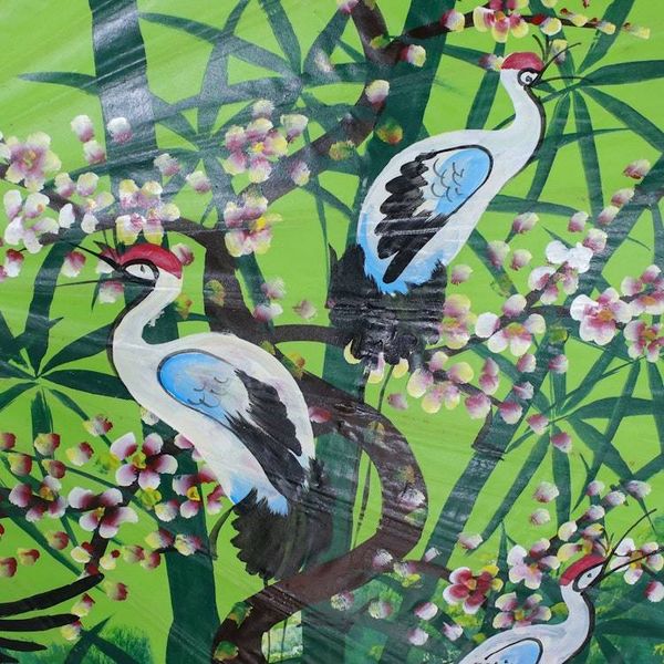 Alternate image for Crane-Themed Cotton and Bamboo Parasol in Spring Green Meeting Point