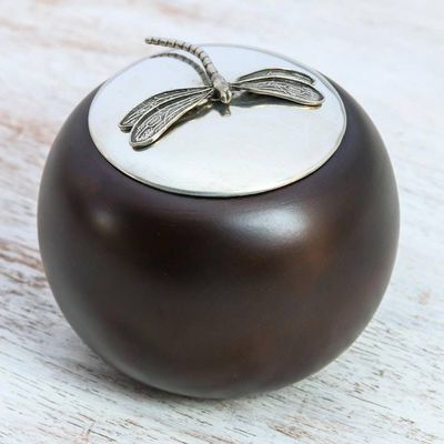 Alternate image for Wood and Pewter Dragonfly Decorative Jar 4 in. The Dragonfly