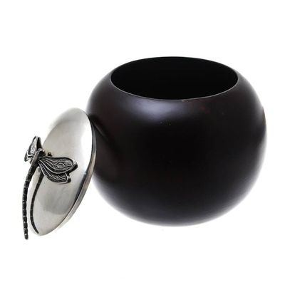 Alternate image for Wood and Pewter Dragonfly Decorative Jar 4 in. The Dragonfly