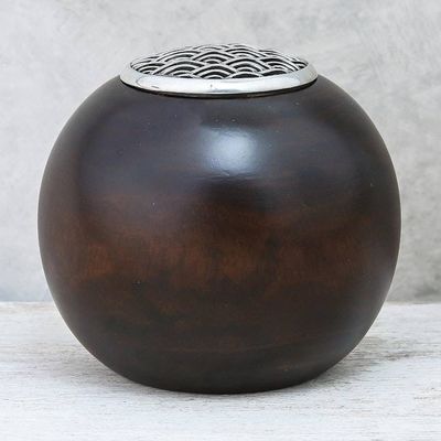 Alternate image for Wave Motif Wood and Pewter Decorative Jar 5 inch The Wave