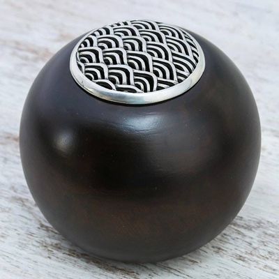 Alternate image for Wave Motif Wood and Pewter Decorative Jar 5 inch The Wave