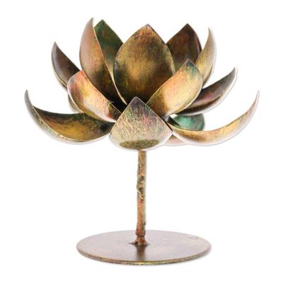 Alternate image for Handmade Lotus-Shaped Antique Golden Steel Tealight Holder Antique Lotus Benison
