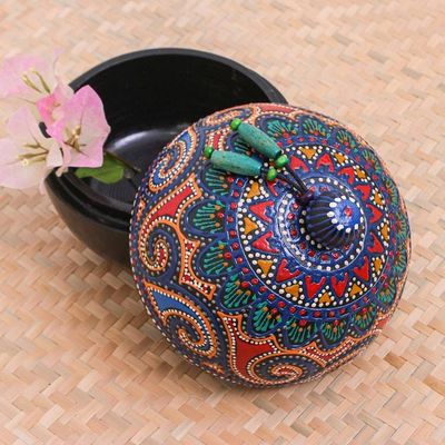 Alternate image for Hand-Painted Blue Mango Wood Decorative Box from Thailand Floral Circle in Blue