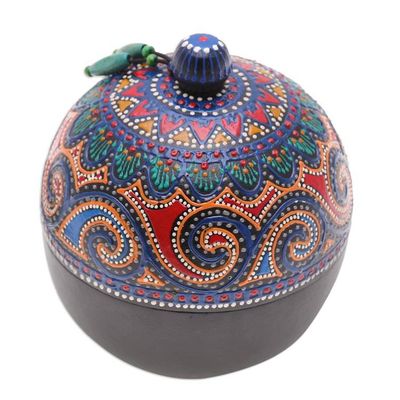 Alternate image for Hand-Painted Blue Mango Wood Decorative Box from Thailand Floral Circle in Blue