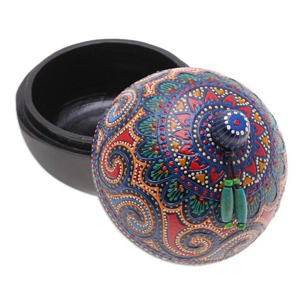 Alternate image for Hand-Painted Blue Mango Wood Decorative Box from Thailand Floral Circle in Blue