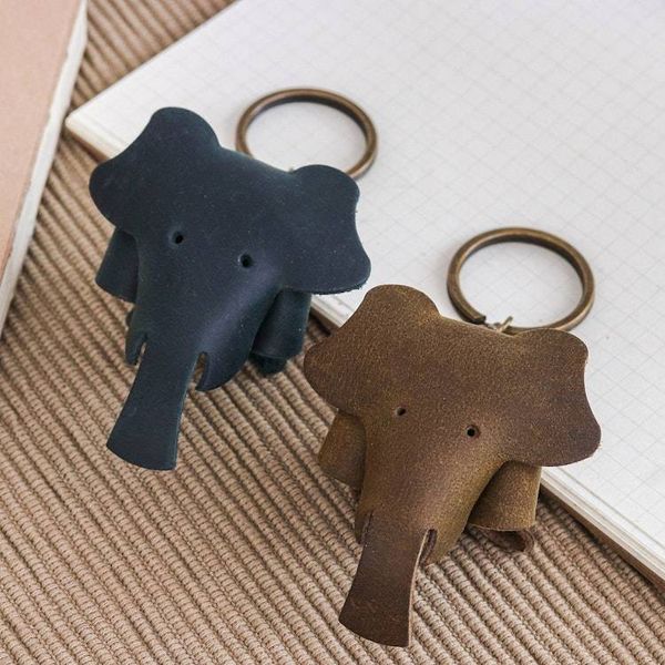 Alternate image for Set of Two Elephant-Themed Leather Keychains in Dark Hues Night Trunks