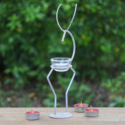 Alternate image for Handcrafted Iron Deer Tealight Holder in White and Gold Deer Splendor