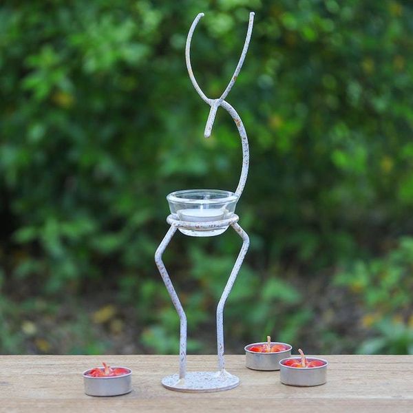 Alternate image for Handcrafted Iron Deer Tealight Holder in White and Gold Deer Splendor