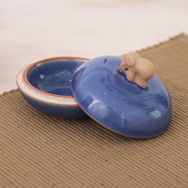 Alternate image for Blue Handmade Celadon Ceramic Elephant-Themed Decorative Jar Elephant Radiance