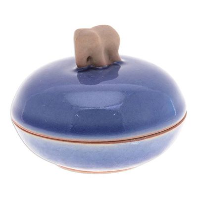 Alternate image for Blue Handmade Celadon Ceramic Elephant-Themed Decorative Jar Elephant Radiance