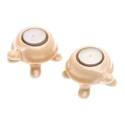 Alternate image for Handmade Turtle Ceramic Candleholders in a Brown Hue Pair Warm Guide