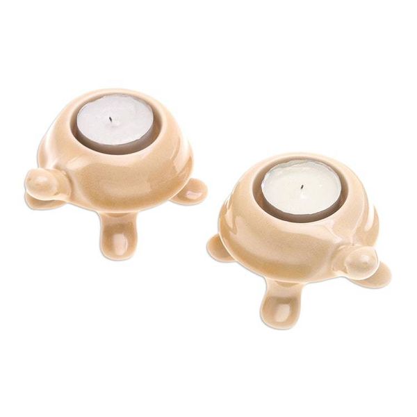 Alternate image for Handmade Turtle Ceramic Candleholders in a Brown Hue Pair Warm Guide