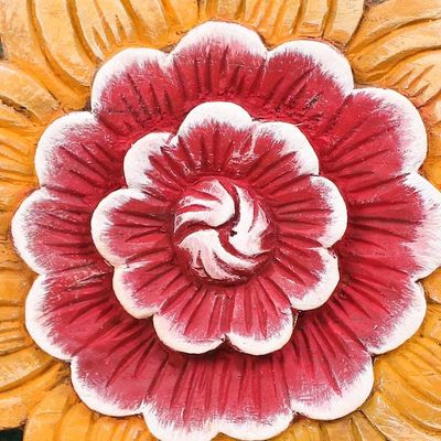 Alternate image for Hand Painted Circular Teak Wood Relief Panel from Thailand Splendid Garden