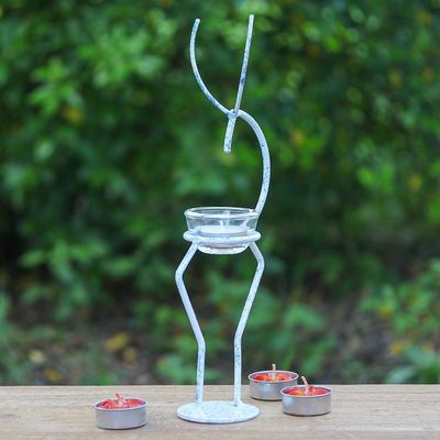 Alternate image for Iron Deer Tealight Holder in White and Blue from Thailand Deer Splendor in Blue