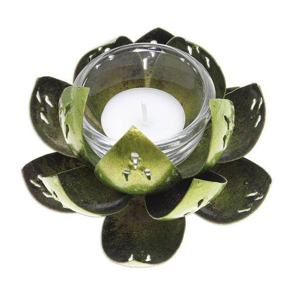 Alternate image for Handcrafted Light Green Steel Lotus Flower Tealight Holder Precious Lotus in Light Green