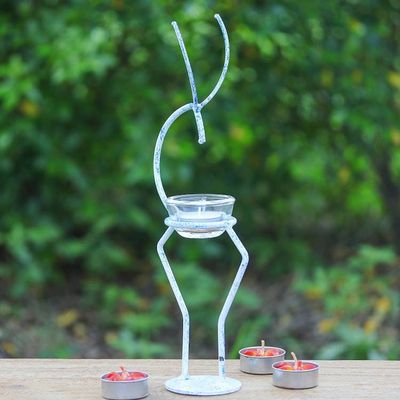 Alternate image for Iron Deer Tealight Holder in White and Blue from Thailand Deer Splendor in Blue