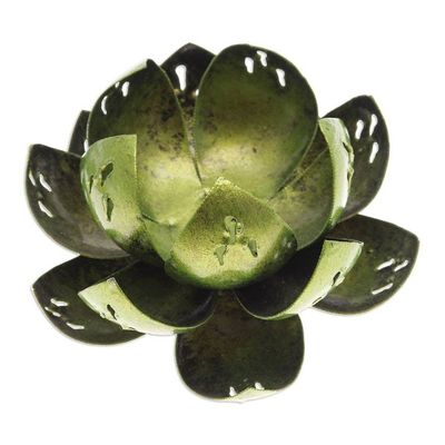 Alternate image for Handcrafted Light Green Steel Lotus Flower Tealight Holder Precious Lotus in Light Green