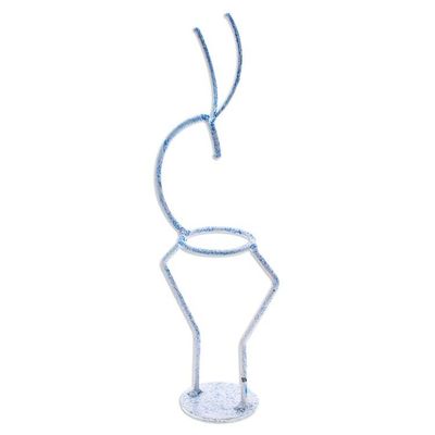Alternate image for Iron Deer Tealight Holder in White and Blue from Thailand Deer Splendor in Blue