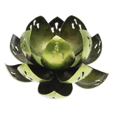Alternate image for Handcrafted Light Green Steel Lotus Flower Tealight Holder Precious Lotus in Light Green