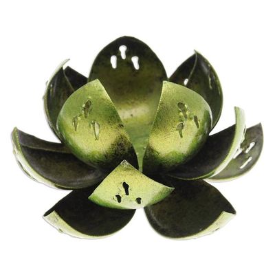 Alternate image for Handcrafted Light Green Steel Lotus Flower Tealight Holder Precious Lotus in Light Green