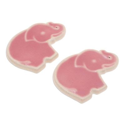 Alternate image for Handcrafted Elephant-Shaped Pink Incense Holders Pair Pink Elephant