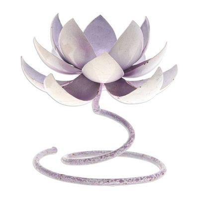 Alternate image for Handmade Steel Iron Lotus Flower Tealight Holder in Purple Lotus Flame in Purple