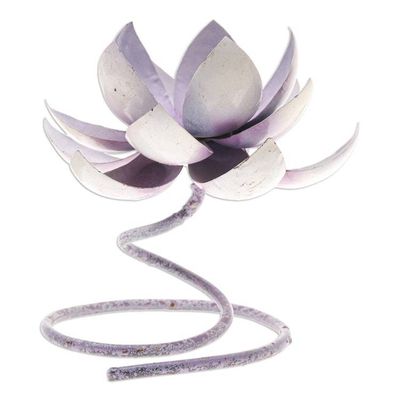 Alternate image for Handmade Steel Iron Lotus Flower Tealight Holder in Purple Lotus Flame in Purple