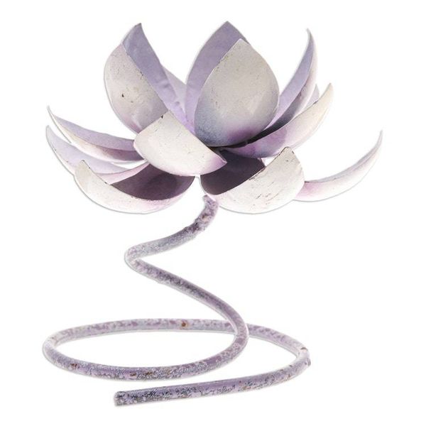 Alternate image for Handmade Steel Iron Lotus Flower Tealight Holder in Purple Lotus Flame in Purple