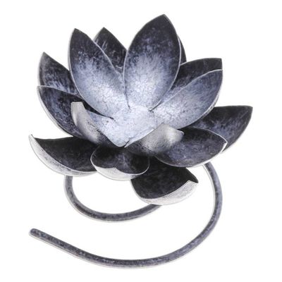 Alternate image for Steel Iron Lotus Flower Tealight Holder in Silver Black Lotus Flame