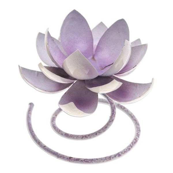 Alternate image for Handmade Steel Iron Lotus Flower Tealight Holder in Purple Lotus Flame in Purple