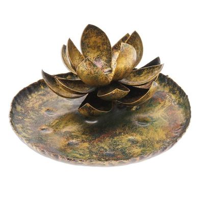 Alternate image for Thai Antiqued Lotus-Themed Iron Tealight Candleholder Lotus in the Forest