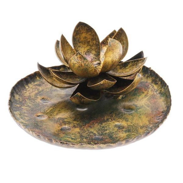 Alternate image for Thai Antiqued Lotus-Themed Iron Tealight Candleholder Lotus in the Forest