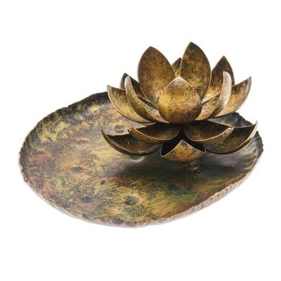 Alternate image for Thai Antiqued Lotus-Themed Iron Tealight Candleholder Lotus in the Forest