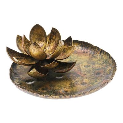 Alternate image for Thai Antiqued Lotus-Themed Iron Tealight Candleholder Lotus in the Forest