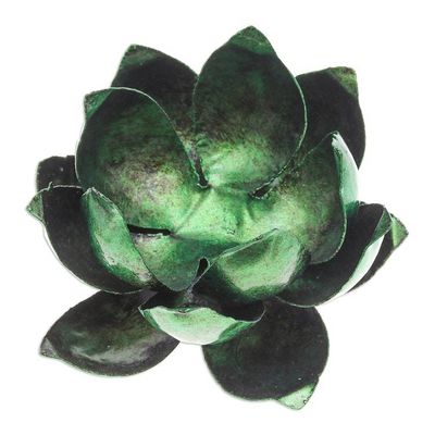 Alternate image for Handcrafted Steel Lotus Flower Tealight Holder in Green Precious Lotus in Green