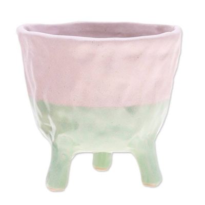 Alternate image for Hand-Painted Ceramic Flower Pot in Pink and Green Tones Pink Roots