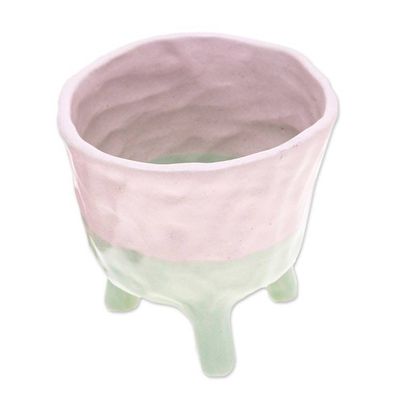 Alternate image for Hand-Painted Ceramic Flower Pot in Pink and Green Tones Pink Roots