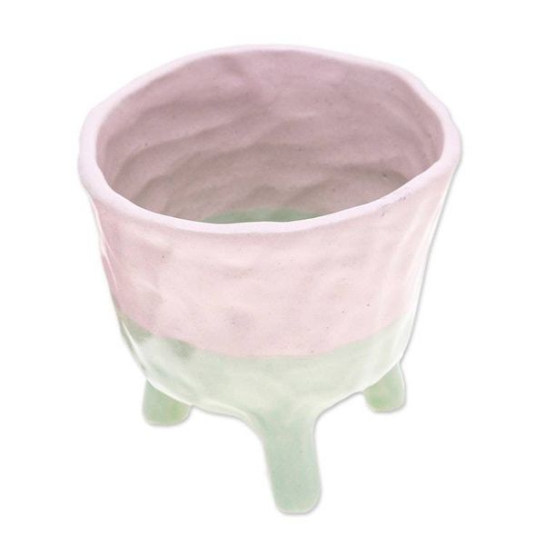 Alternate image for Hand-Painted Ceramic Flower Pot in Pink and Green Tones Pink Roots