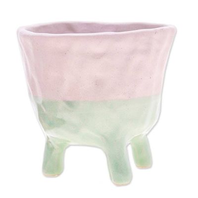 Alternate image for Hand-Painted Ceramic Flower Pot in Pink and Green Tones Pink Roots