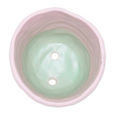 Alternate image for Hand-Painted Ceramic Flower Pot in Pink and Green Tones Pink Roots