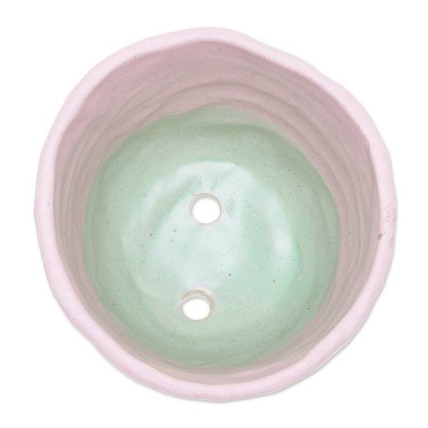 Alternate image for Hand-Painted Ceramic Flower Pot in Pink and Green Tones Pink Roots