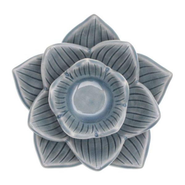 Alternate image for Lotus-Shaped Celadon Ceramic Tealight Candleholder in Blue Blooming Lotus in Blue