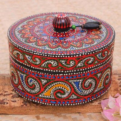 Primary image for Hand-Painted Mango Wood Decorative Box with Black Beads Black Tides