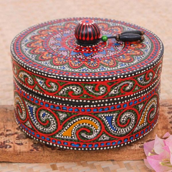 Alternate image for Hand-Painted Mango Wood Decorative Box with Black Beads Black Tides