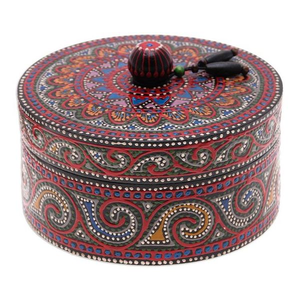 Alternate image for Hand-Painted Mango Wood Decorative Box with Black Beads Black Tides