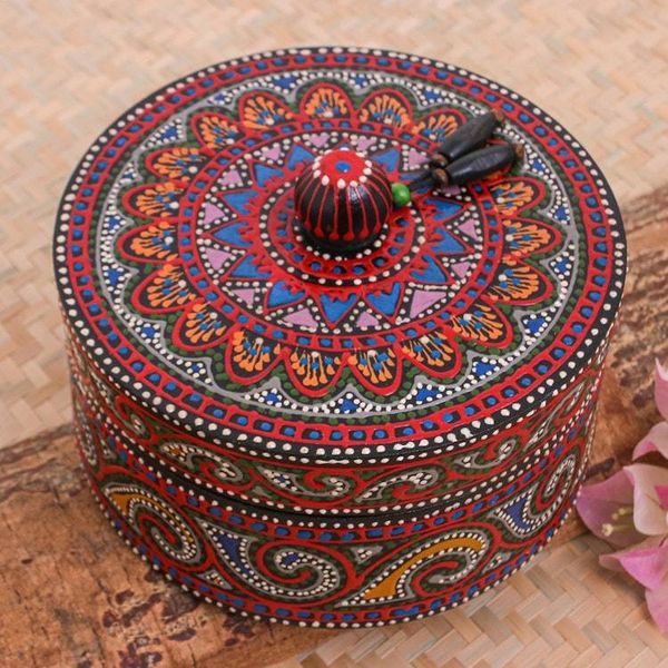 Alternate image for Hand-Painted Mango Wood Decorative Box with Black Beads Black Tides