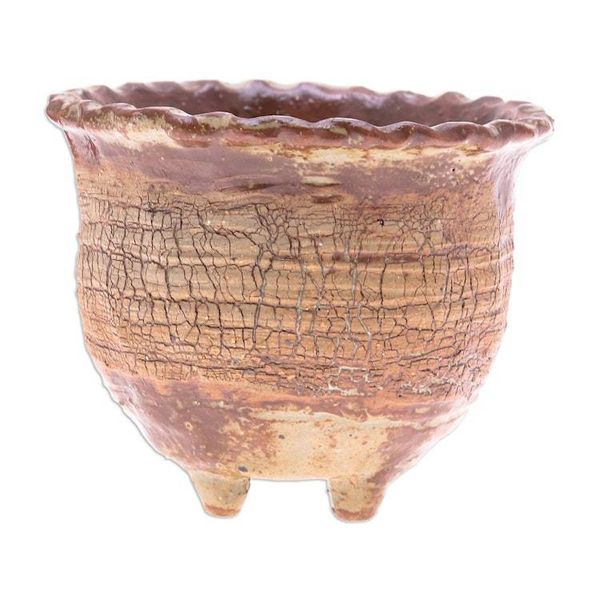 Alternate image for Handcrafted Crackled-Finish Earthy Brown Ceramic Flower Pot Earth Steps